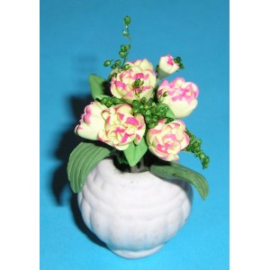 FLW013 Pink and White Flowers in White Vase
