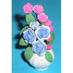 FLW014 Blue & Pink Flowers in White Vase