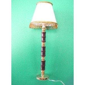 FL005  Wood/Brass Standard Lamp with White/Gold Trim