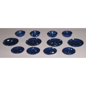 Miniatures MIN039 Twelve Blue Speckled Bowl & PLate Set (3)