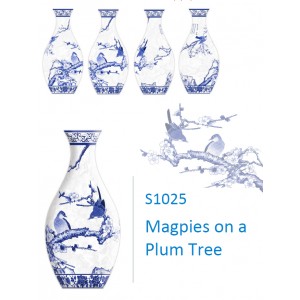 3D Jigsaw Vase S1025 Magpies on a Plum Tree